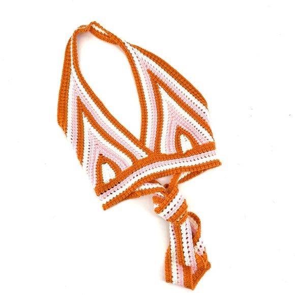 LULUS Groovy Vibes Cream Multi Knit Halter Cropped Sweater Crochet Tank Top - Picture 5 of 9